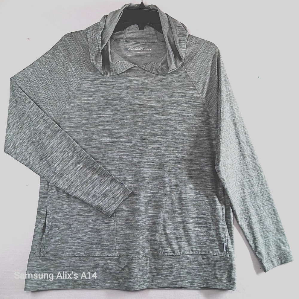 Eddie Bauer Hoodie Womens Sz Small Travex Waffle Knit‎ Thermal Pullover Gray